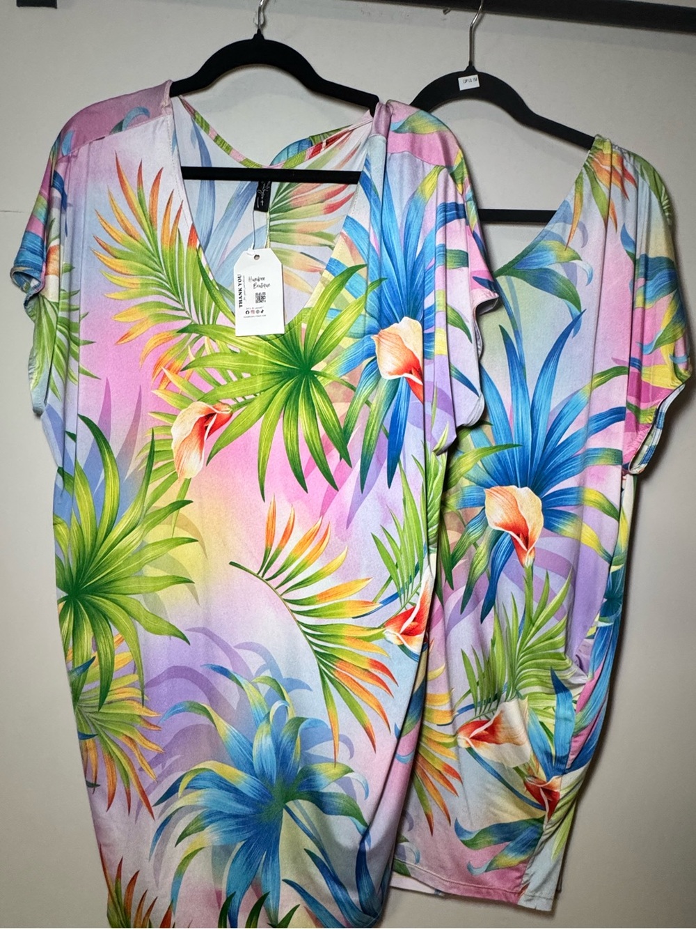 Pastel Tropical Print Swim Cover-Up in Pink Multi